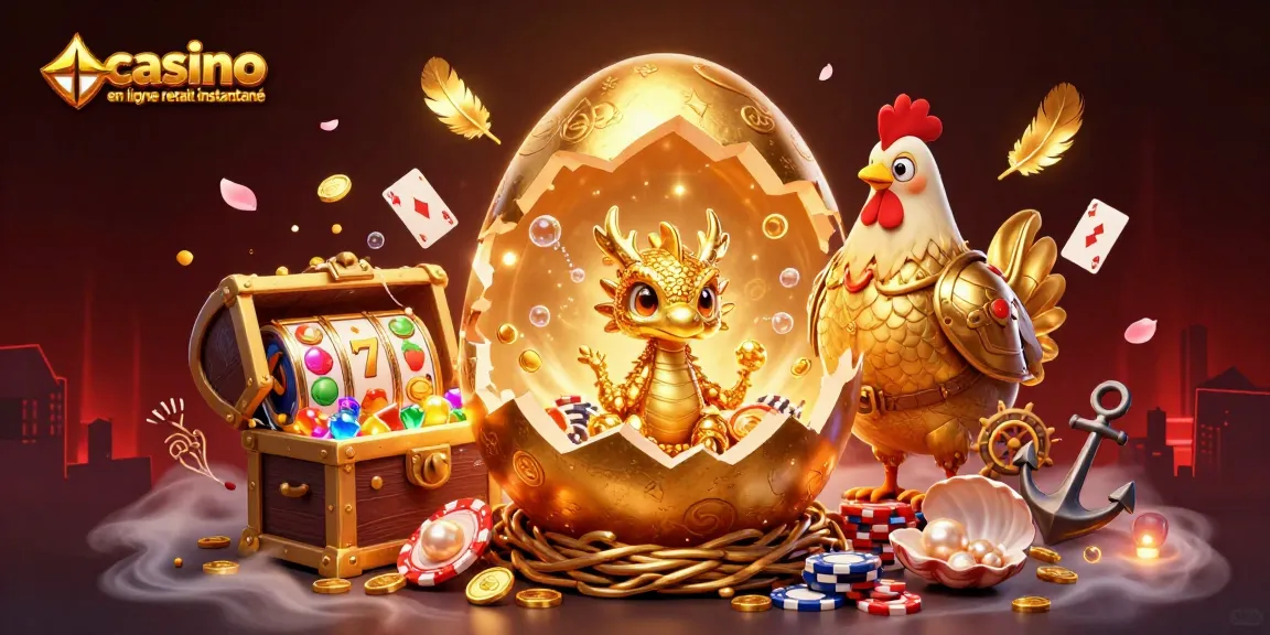 Casino en ligne à retrait instantané avec un dragon doré sur des jetons de poker dans une scène dynamique.