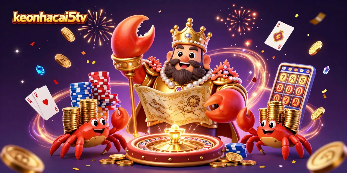Engage in thrilling gameplay with keonhacai5tv featuring a golden crab emperor and epic casino elements.