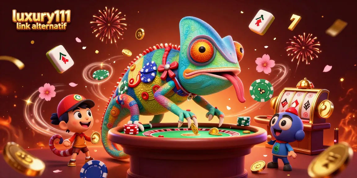 Engage with luxurious gaming at luxury111 link alternatif with vibrant 3D illustration, showcasing festive casino ambience.
