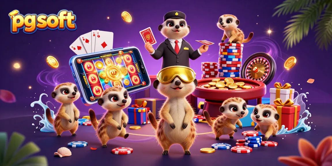 Engage in thrilling gaming action with pg soft as meerkats operate a vibrant casino.
