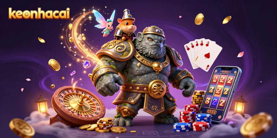 Experience exciting action in keonhacai with a 3D illustration of magical characters and dynamic casino elements.