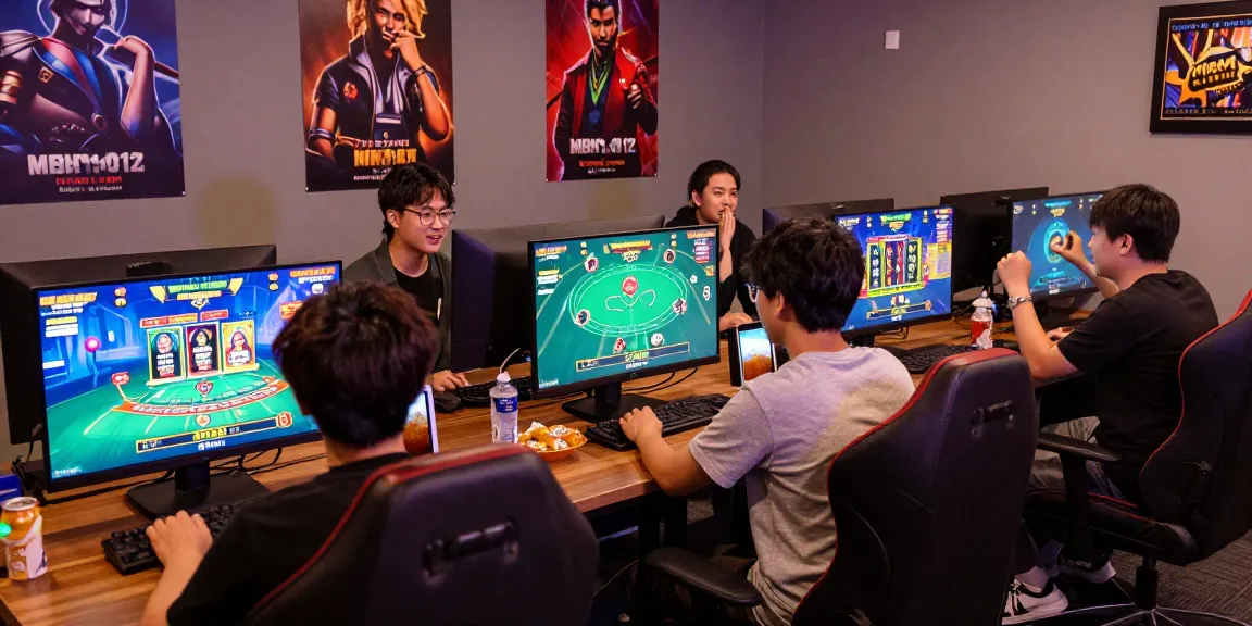 Exciting players engaging with MBM娛樂城 in a lively gaming environment, showcasing vibrant screens and joyful interaction.