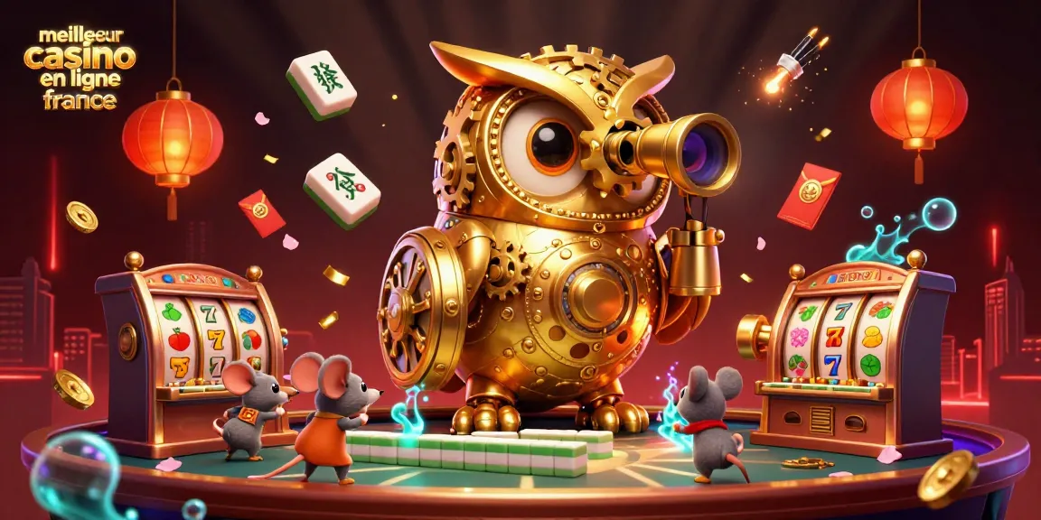 Découvrez le meilleur casino en ligne France avec cette illustration dynamique, mettant en scène un hibou doré sur une machine à sous.