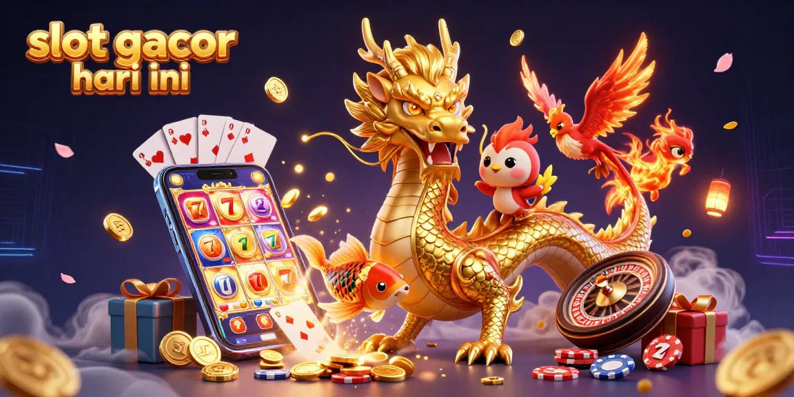 Experience thrilling gameplay with slot gacor hari ini, featuring a dragon, phoenix, and koi fish in a vibrant casino scene.