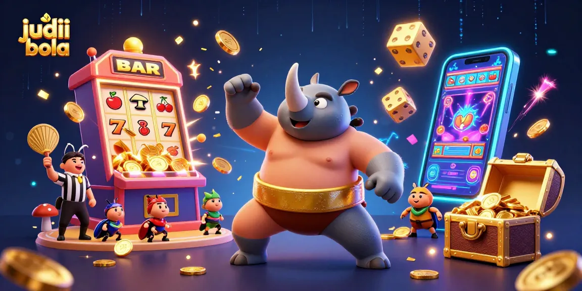 Experience judi bola excitement with a dynamic scene of a beetle champion and casino elements exploding with energy.