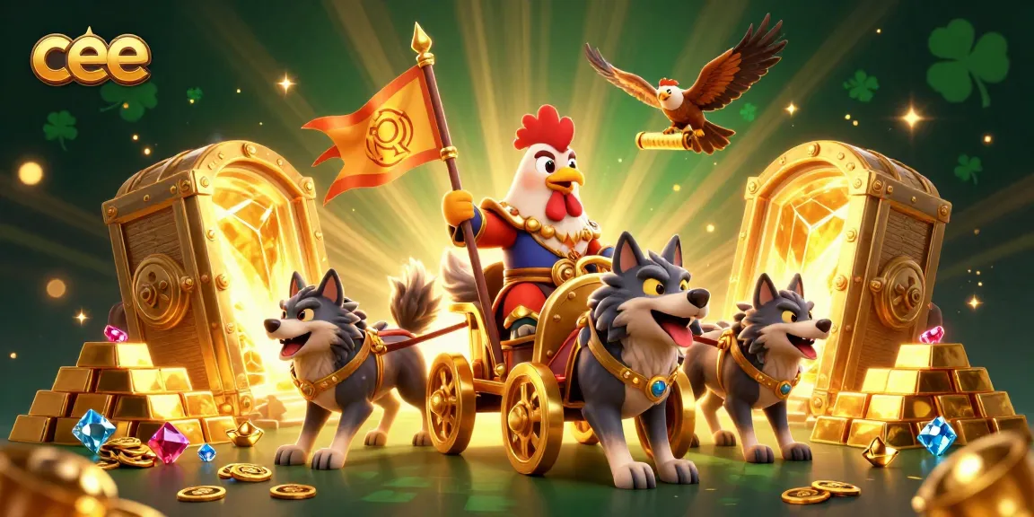 Engage with cee’s thrilling gaming, featuring a rooster warlord in a dynamic casino scene.