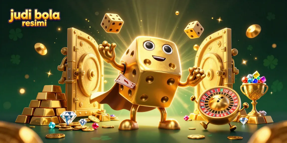 Engage in judi bola resmi with dynamic visuals showcasing a golden dice golem and riches