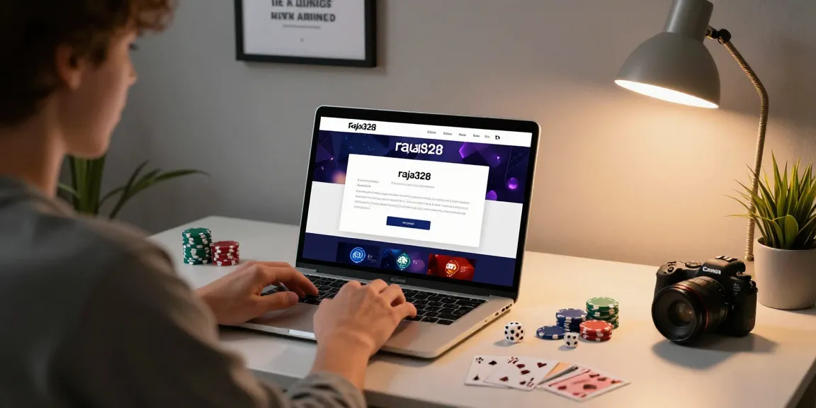 Engaged user exploring the link raja328 gaming platform in a cozy home office.