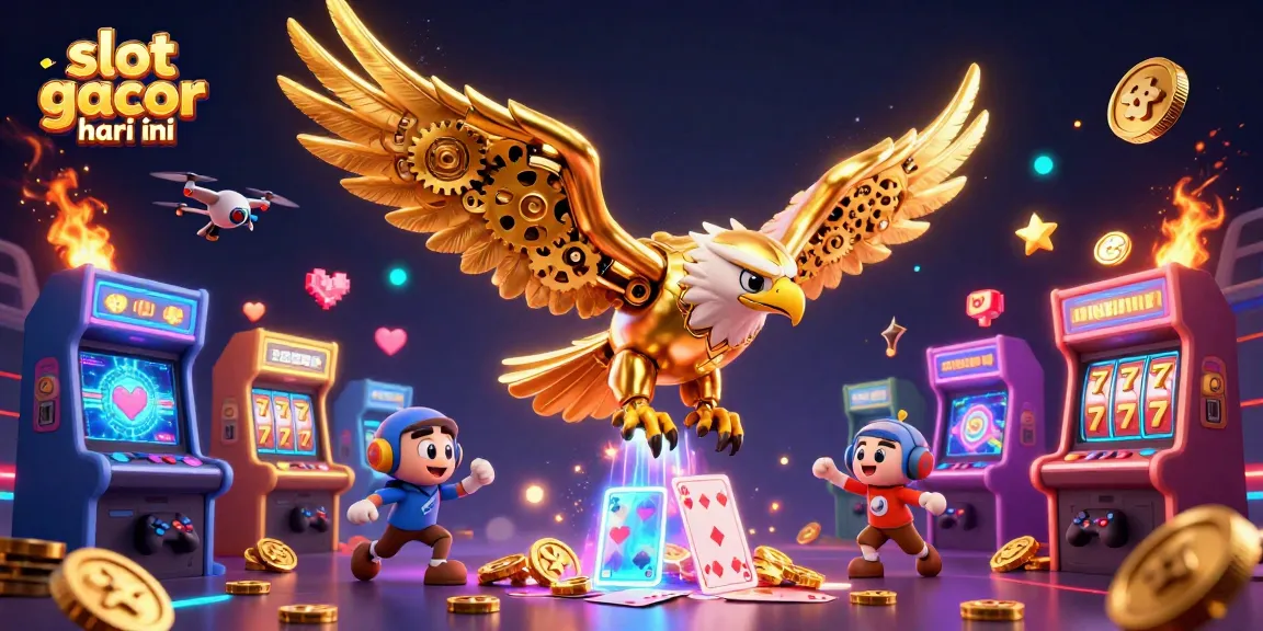 Experience slot gacor hari ini with stunning 3D illustration of diving eagle and casino elements.