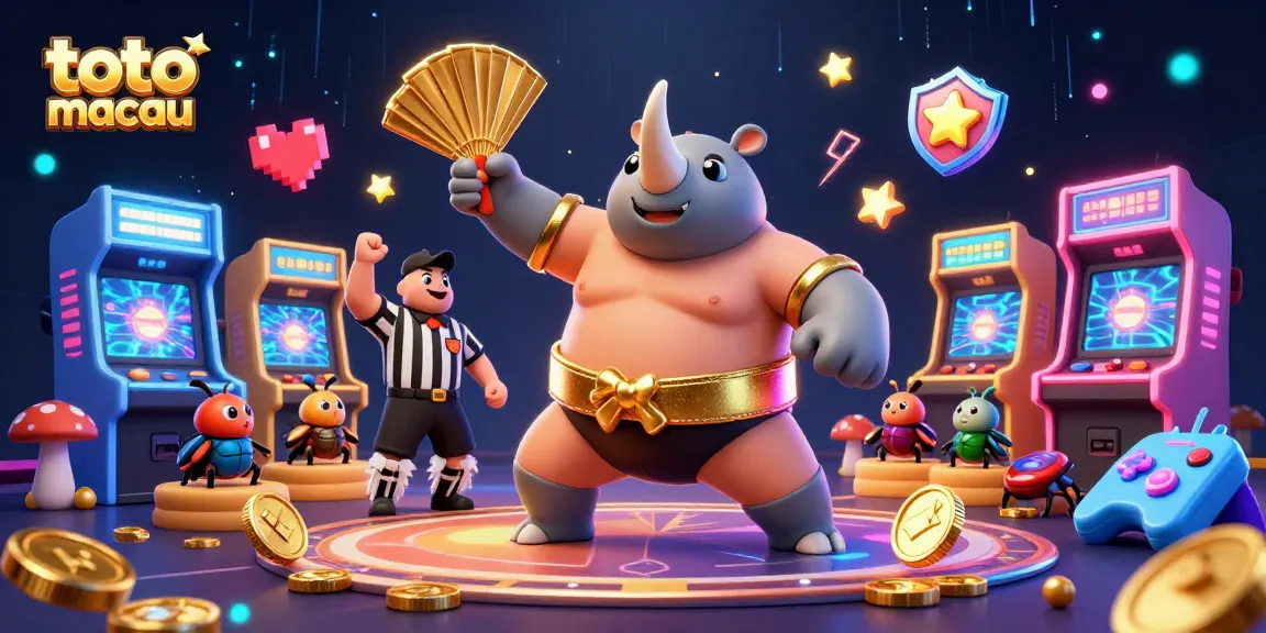 Engage with the thrilling experience at toto slot macau through a vibrant casino-themed illustration filled with excitement.