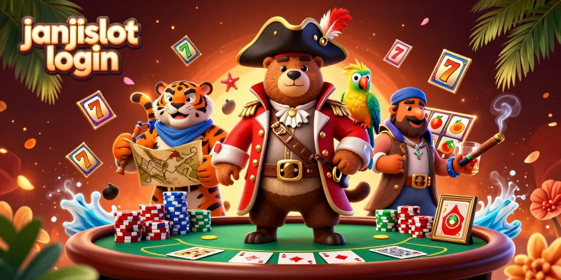 Experience janjislot login excitement with a vibrant 3D pirate-themed digital casino scene.